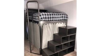 Loft Bed with Fire Pole Rail and Loft Bed with Storage Stairs