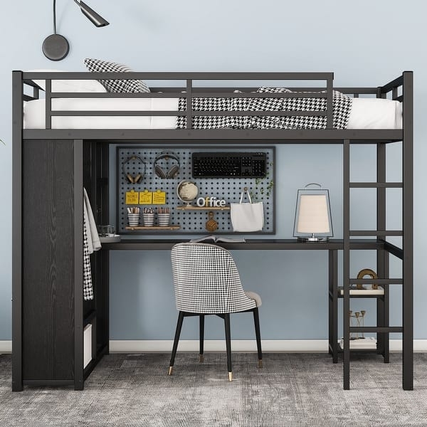 Loft Bed with Integrated Wardrobe and Black Industrial Loft Bed