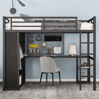 Loft Bed with Integrated Wardrobe and Black Industrial Loft Bed