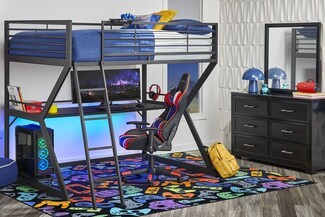 Loft Bed with Matte Black Metal and Gaming Loft Bed with Desk