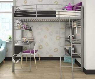 Loft Bed with Metal Frame and Grey Loft Bed Workspace
