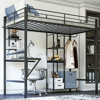 Loft Bed with Multi Functional Frame and Black Metal Loft Bed