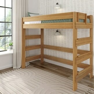 Loft Bed with Pecan Finish and Solid Wood High Loft Bed