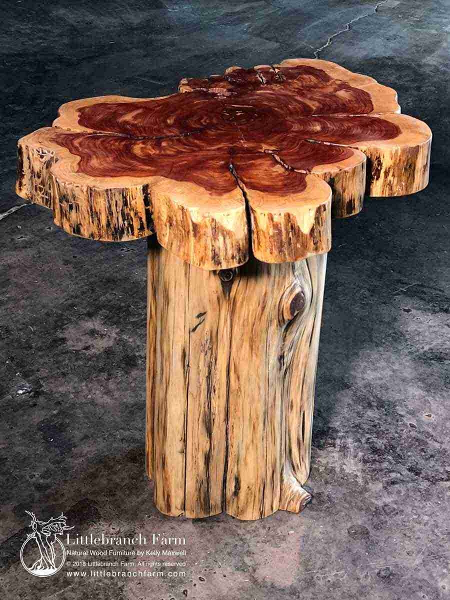 Log End Table End Grain Top Red Cedar Accent Table Stump Base