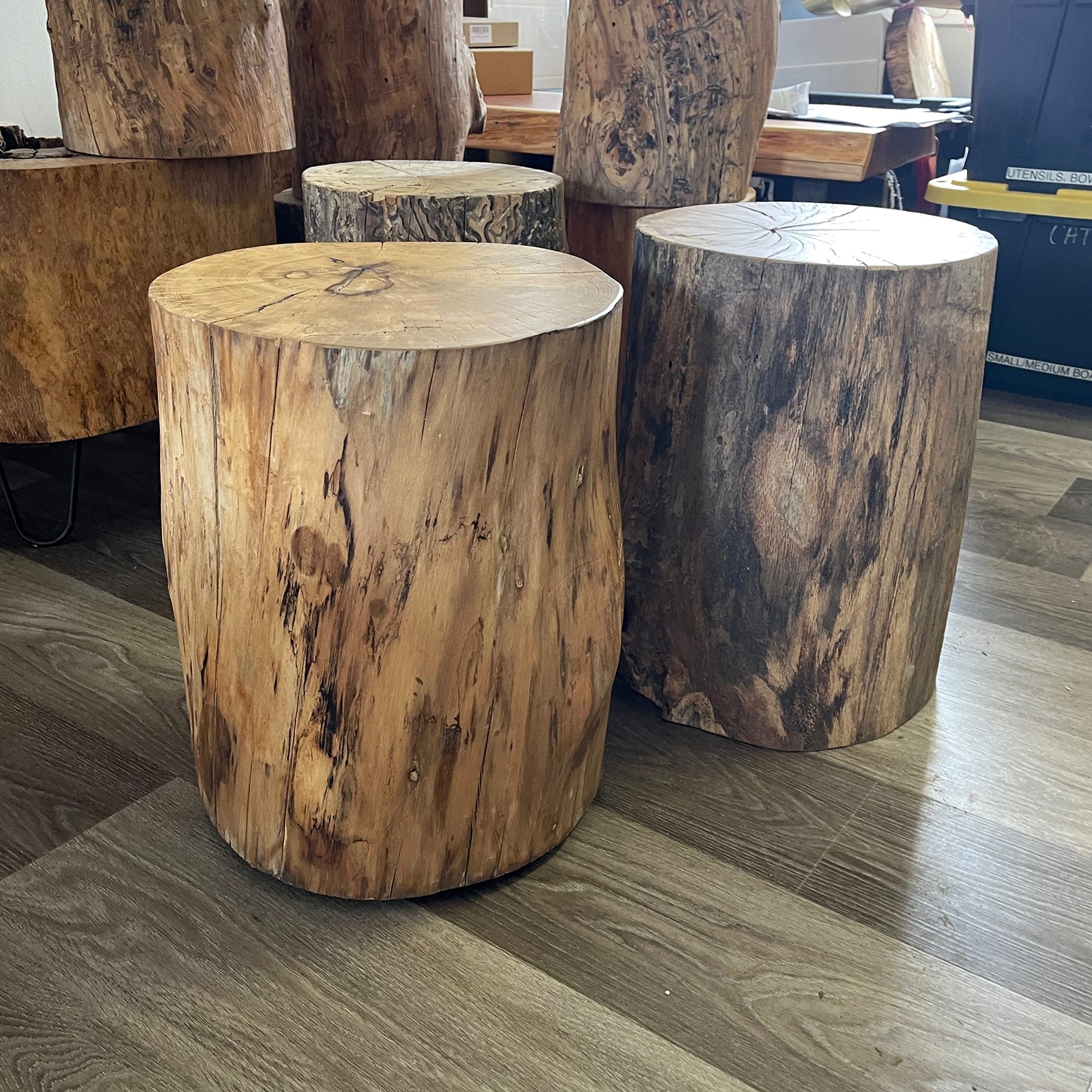 Log Side Table Biophilic Home Decor with Checking and Texture