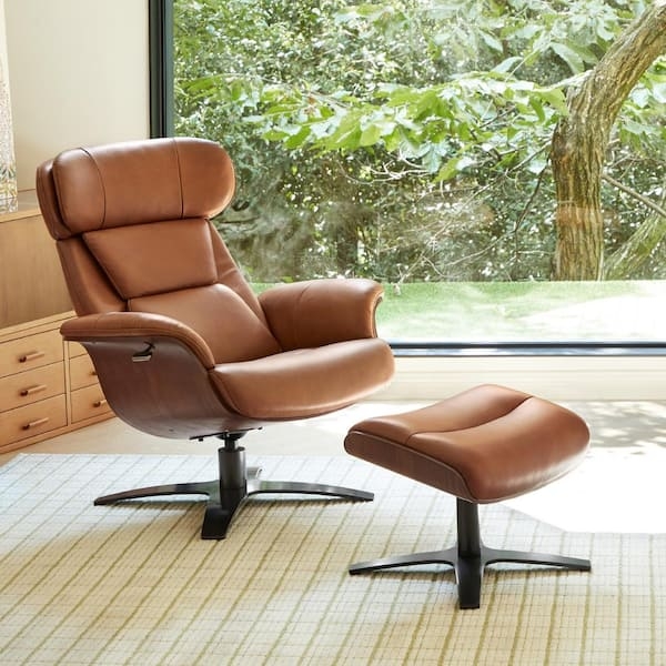 Lounge Chair Ottoman Saddle Brown Wood Shell Swivel