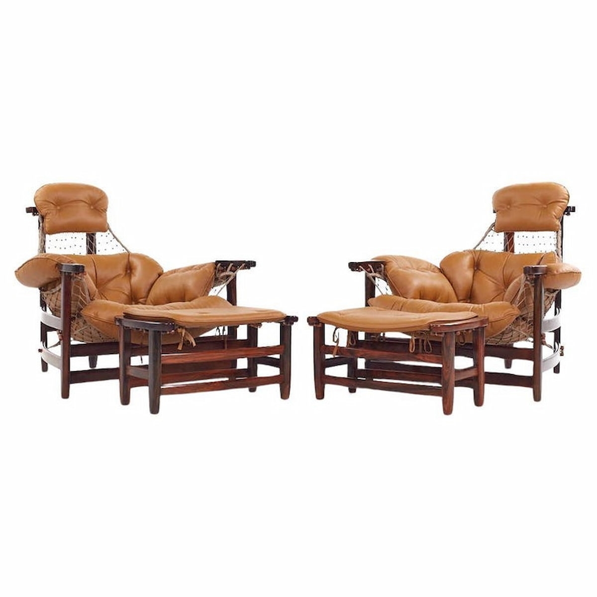Lounge Chair Pair Rope Support Webbing cognac leather set
