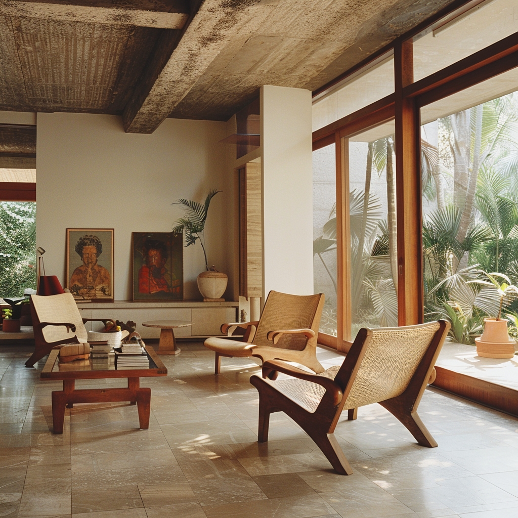 Lounge Chair: Travertine Floor Tile Living Room V-Legs
