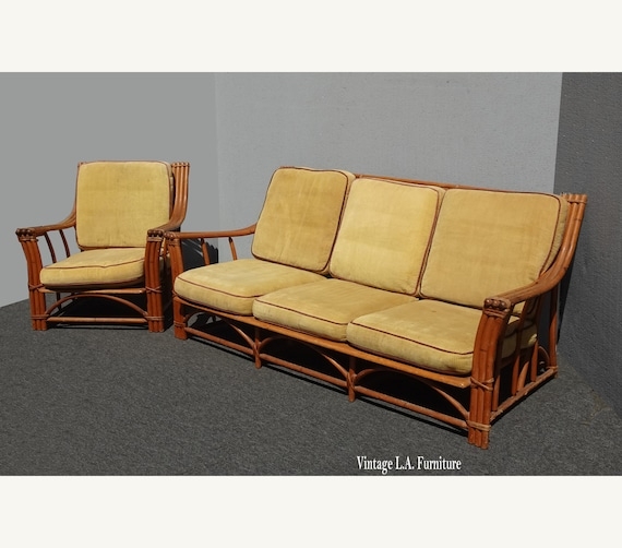 Lounge Seating Set Bundled Frame Yellow Cushion Rattan Furniture