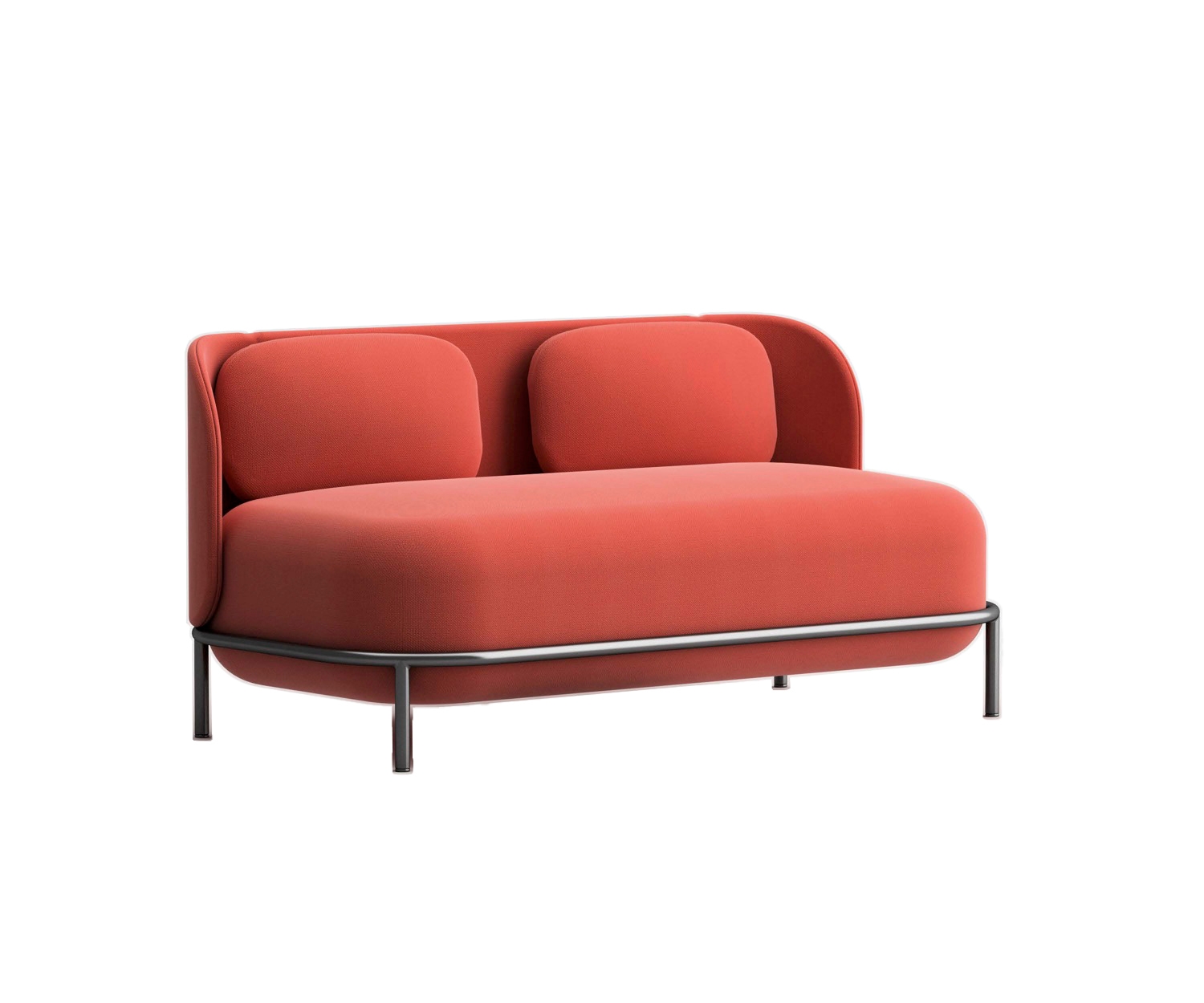 Lounge Sofa with Coral Orange Wrap Around Shell Rail