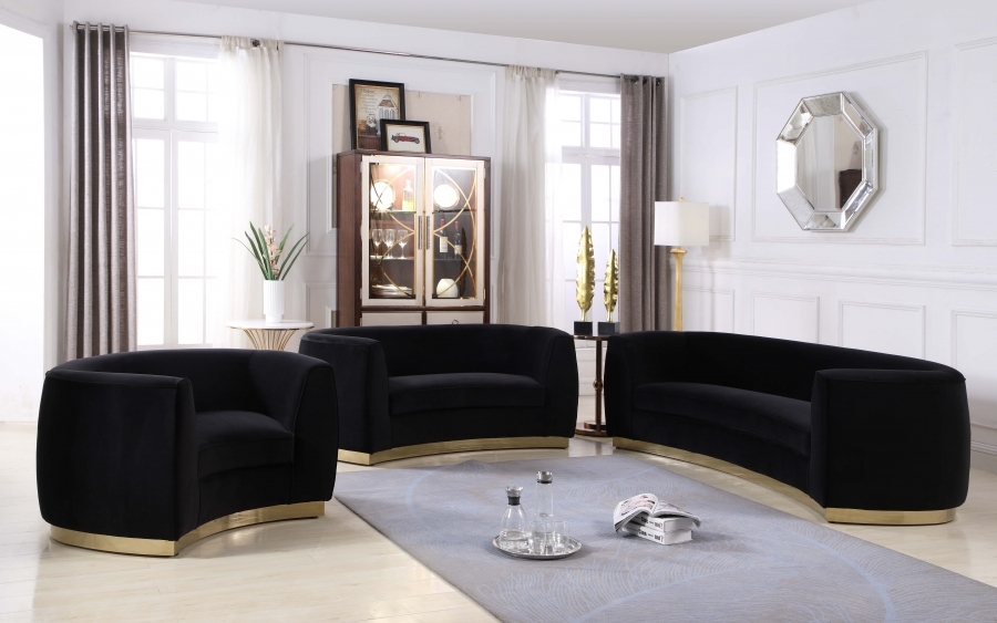Loveseat Gold Plinth Base Seamless Black Velvet Upholstery