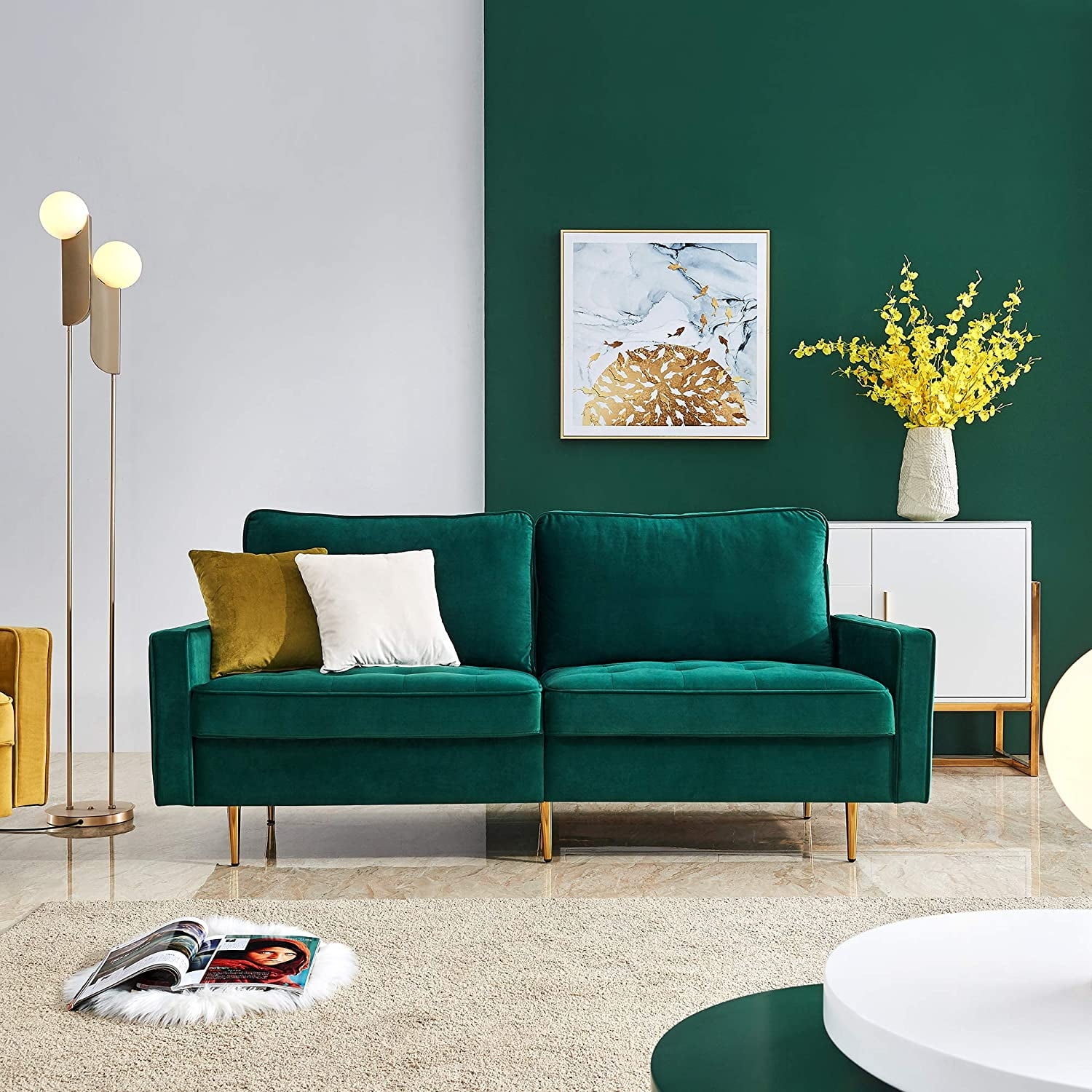 Loveseat Sofa Button Tufted Seat Mid Century Modern