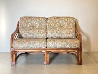 Loveseat with Floral Tapestry: Curved Bamboo Frame Furniture
