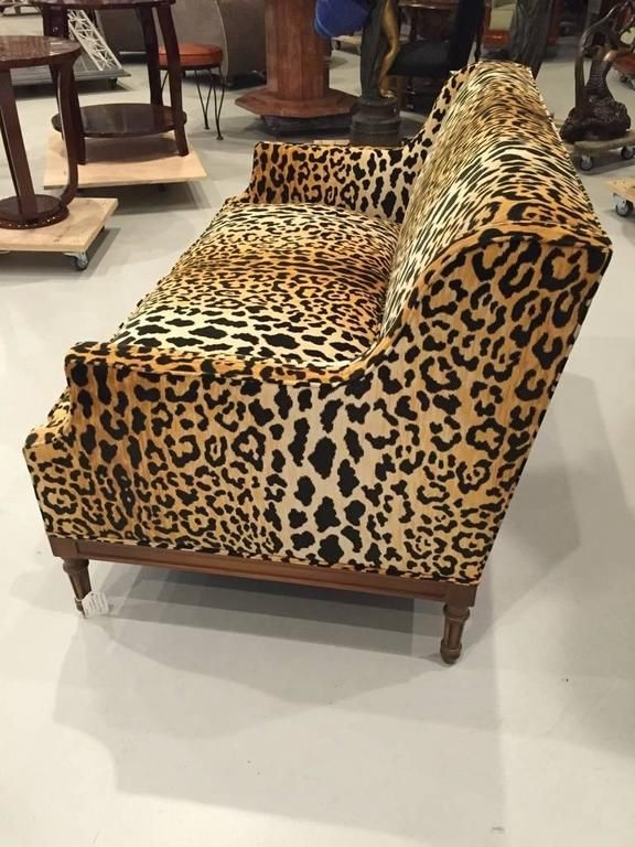 Loveseat with High Sloped Back and Bold Leopard Print Accent