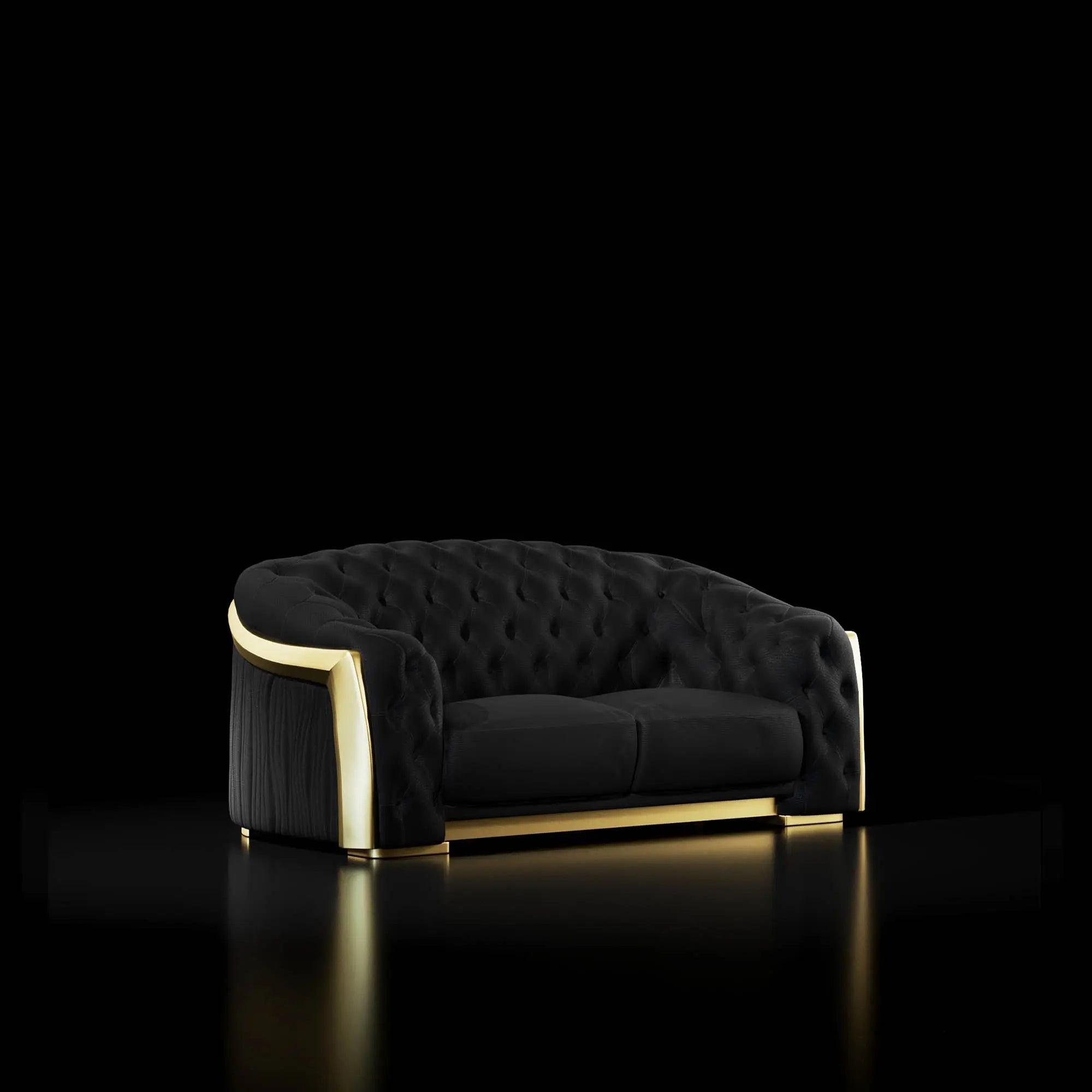 Loveseat Wraparound Metal Trim Brushed Titanium Gold Seating
