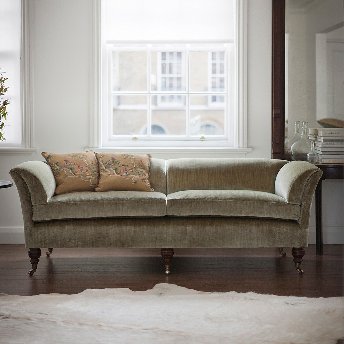 Low Back Sofa in Moss Green Silk Velvet Regency Style