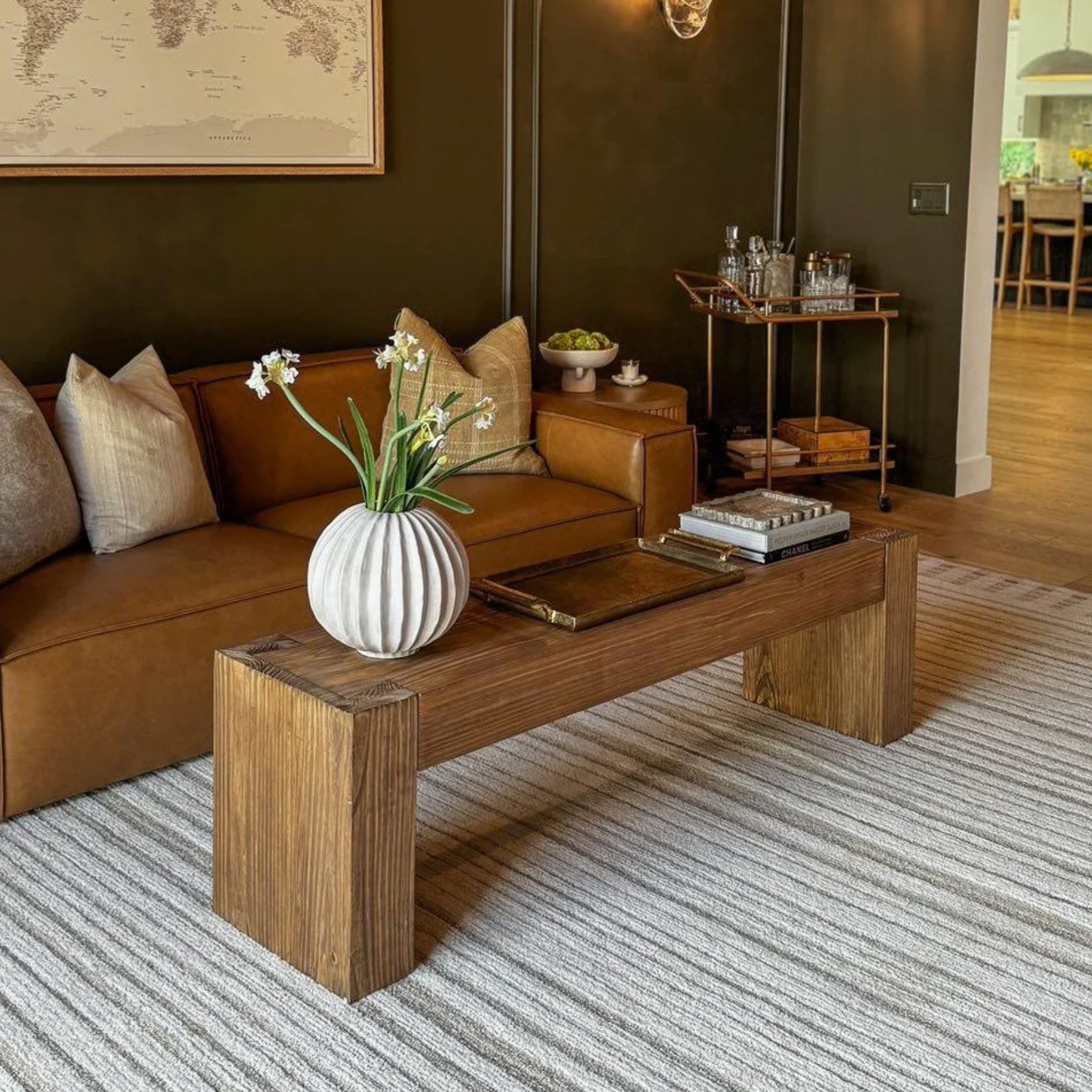 Low Profile Bench Thick Slab Top Chunky Wood Styling