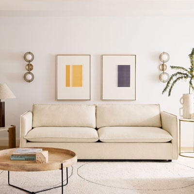 Low Profile Sofa: Deep Seating Brass Globe Sconce Lighting