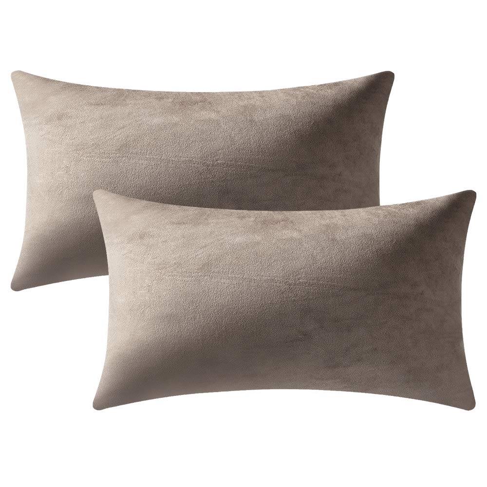 Lumbar Pillow Covers: Taupe Velvet Rectangular Set of 2