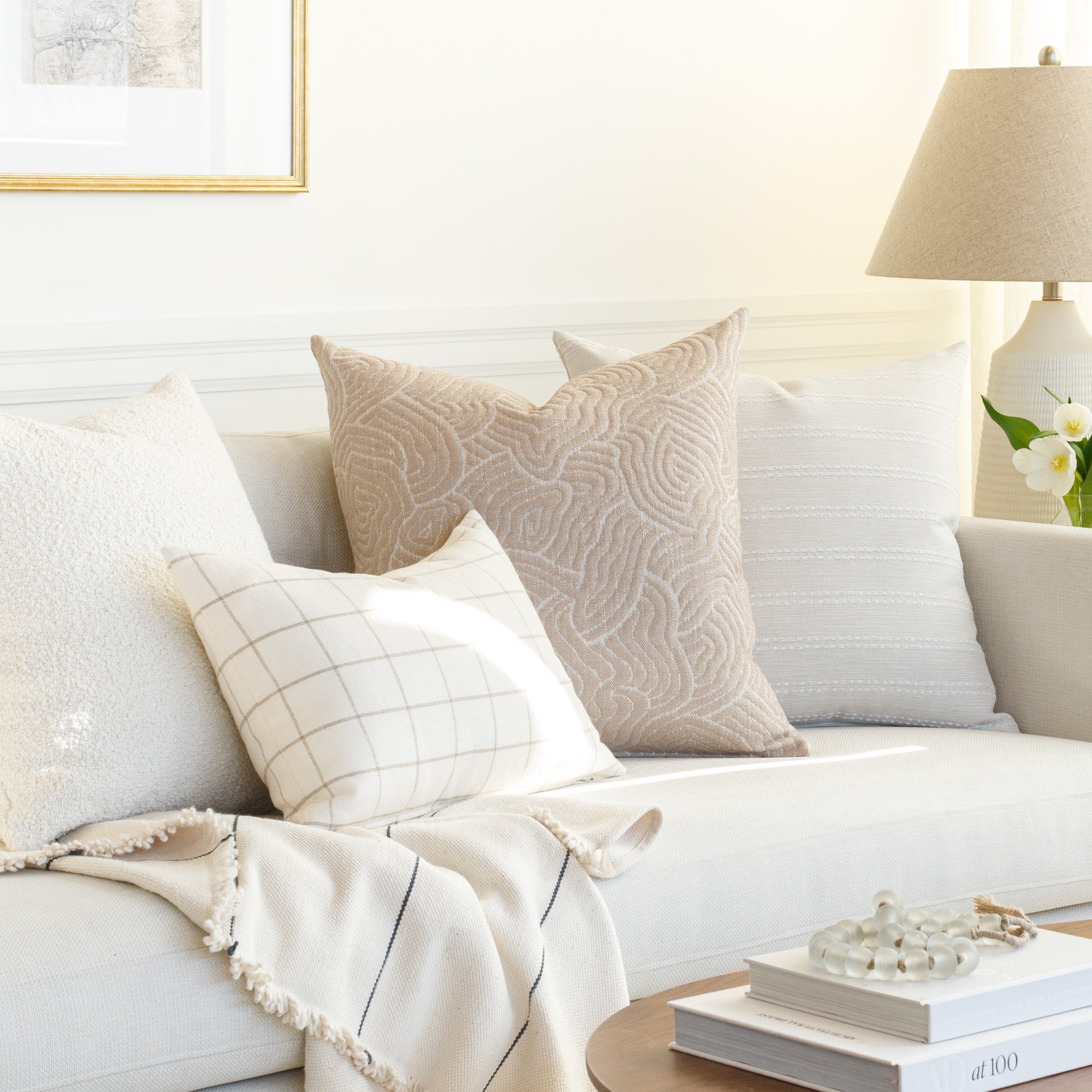 Lumbar Pillow Windowpane Check Mixed Texture Style