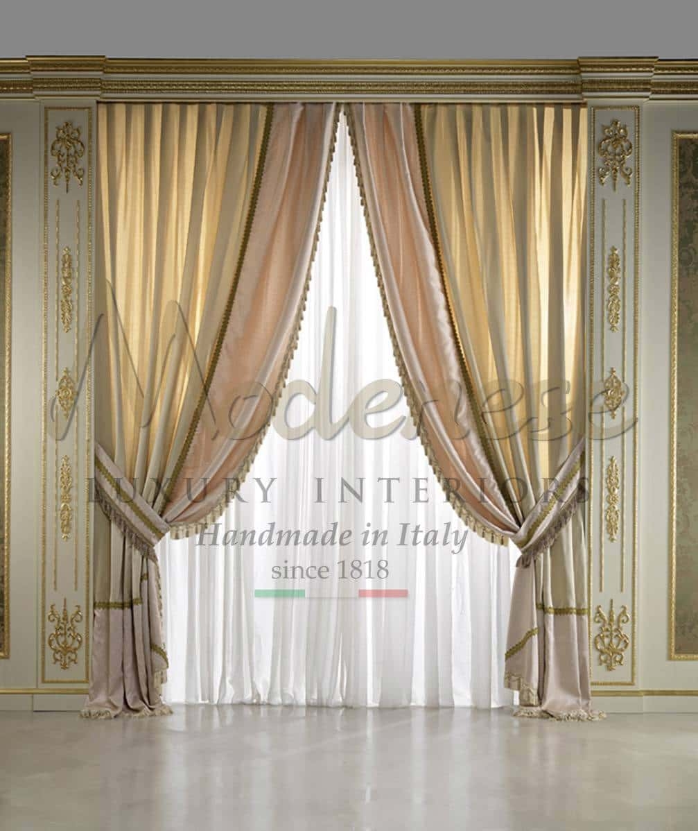 Luxury Curtains with Gold Filigree Accents and Tassel Fringe