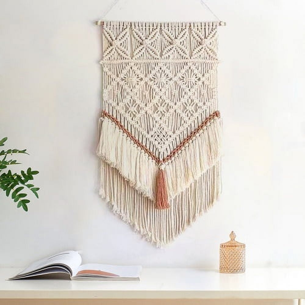 Macrame Wall Hanging: Terracotta Accent Boho Fringe Decor