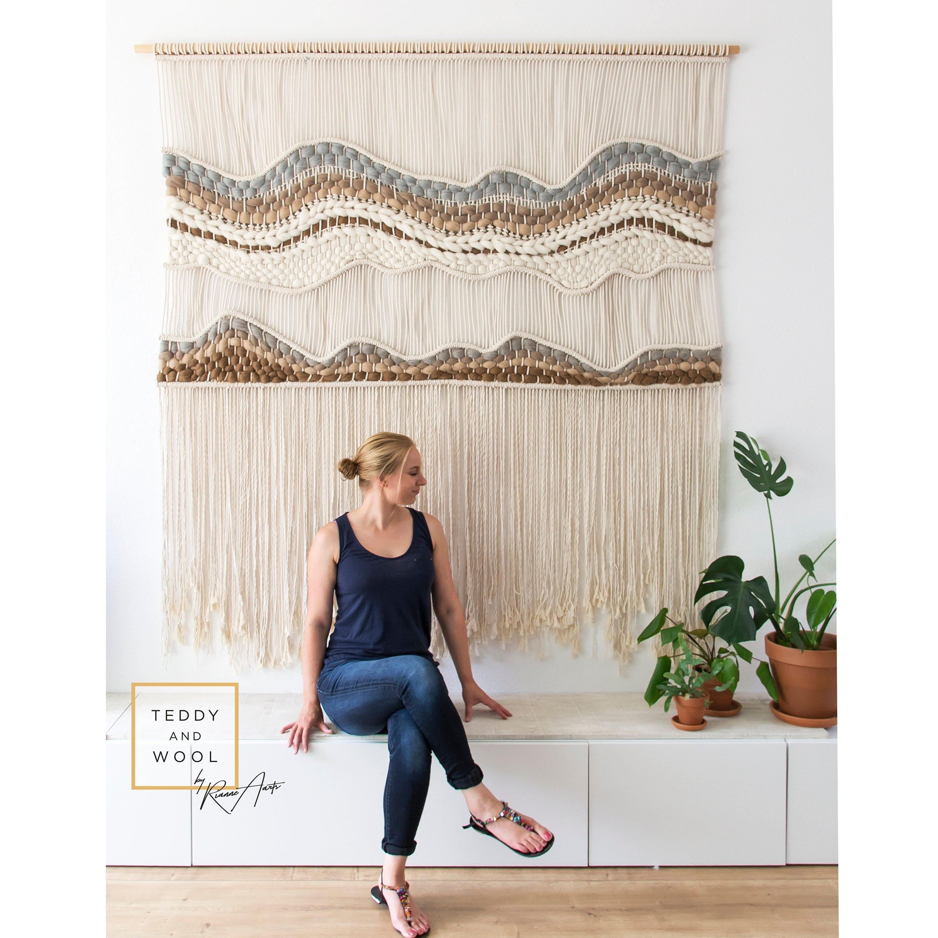 Macrame Wall Hanging: Wavy Layered Pattern Large Fiber Art