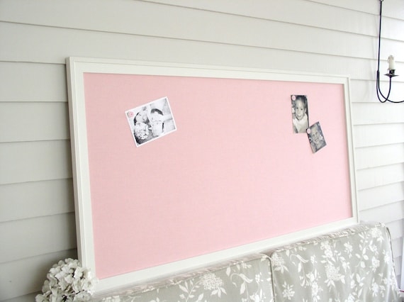 Magnetic Bulletin Board: Oversized Pink Fabric Linen Wall Display