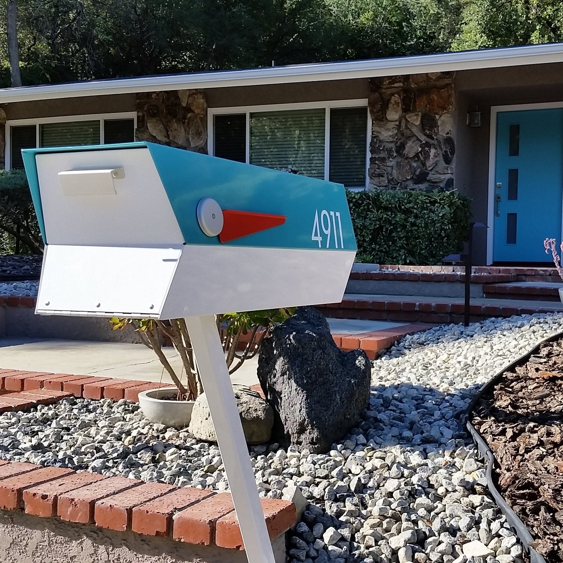 Mailbox Slanted Profile in Teal and White for Curb Appeal