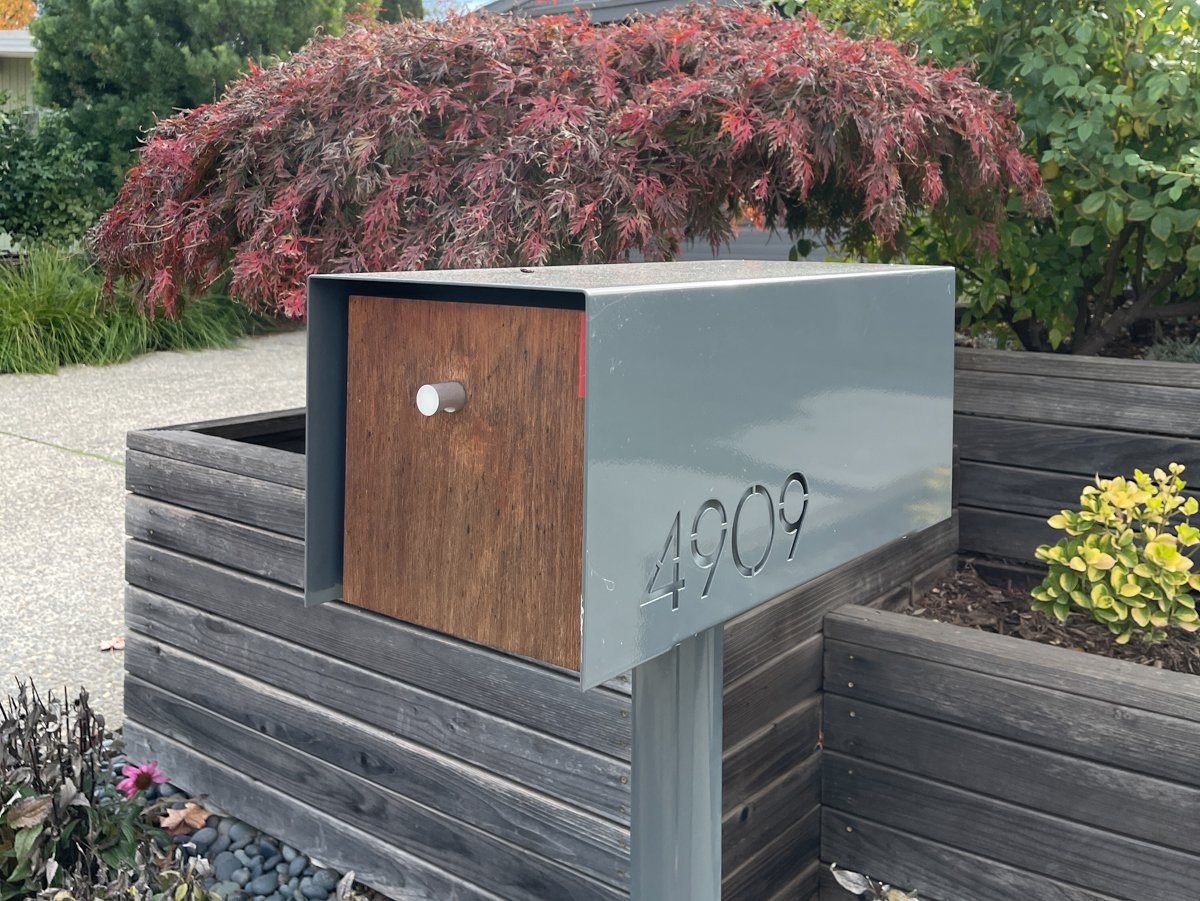 Mailbox Slate Gray and Wood Contrast with Laser Cut Numbers