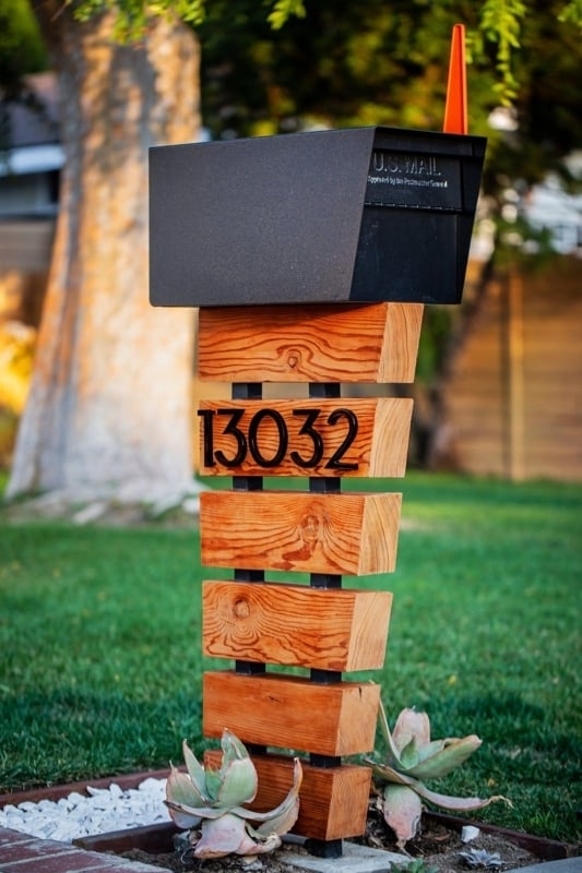 Mailbox Stacked Blocks Post and Floating Address Numbers