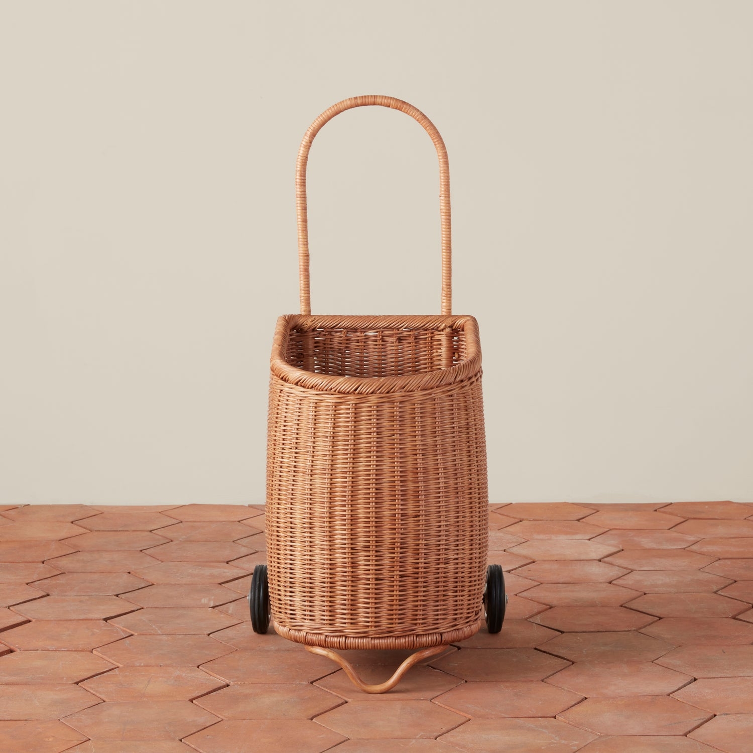 Market Cart Handwoven Wicker Body with Rattan Trolley