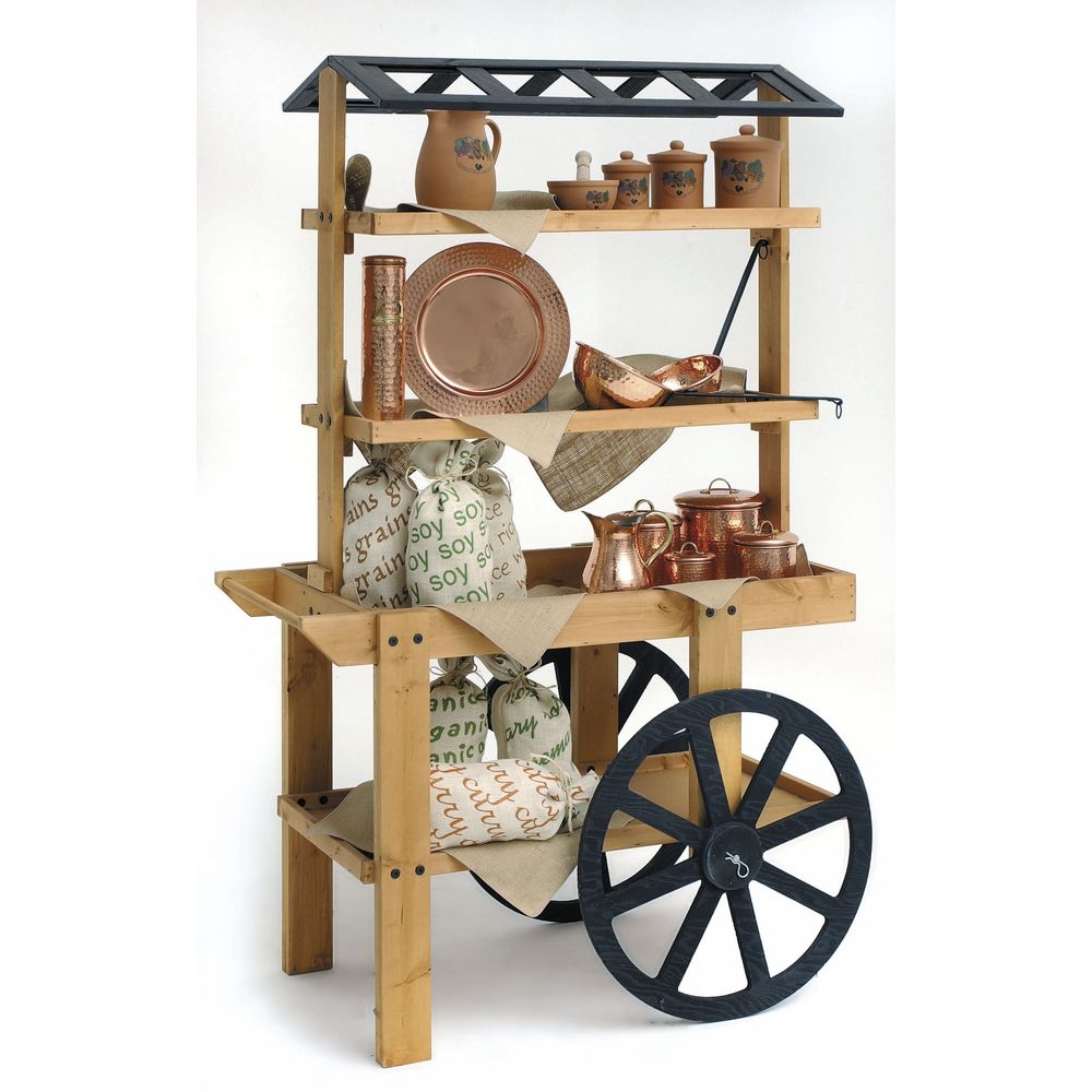 Market Cart Stained Oak with Lattice Top Retail Stand