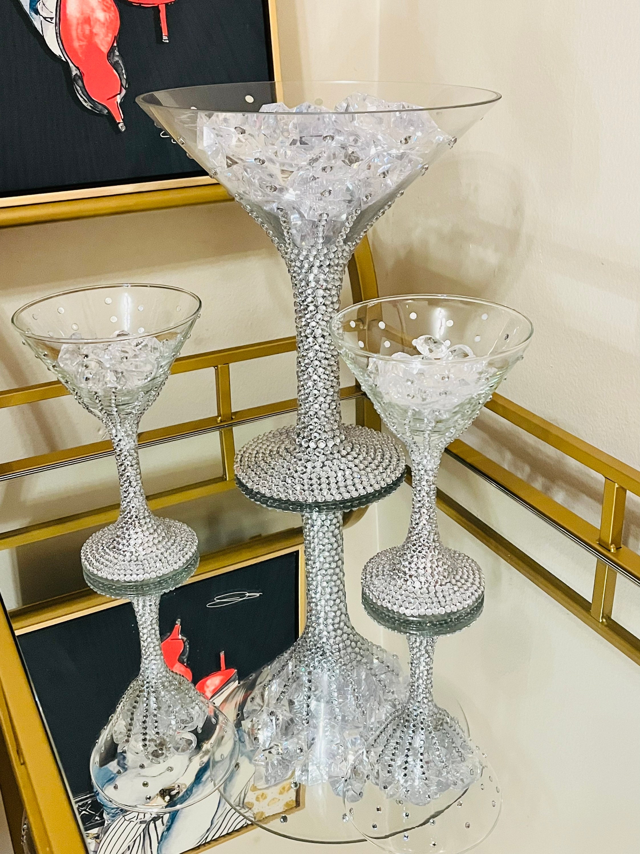 Martini Glass Centerpiece: Bedazzled Rhinestone Encrusted Stem Decor
