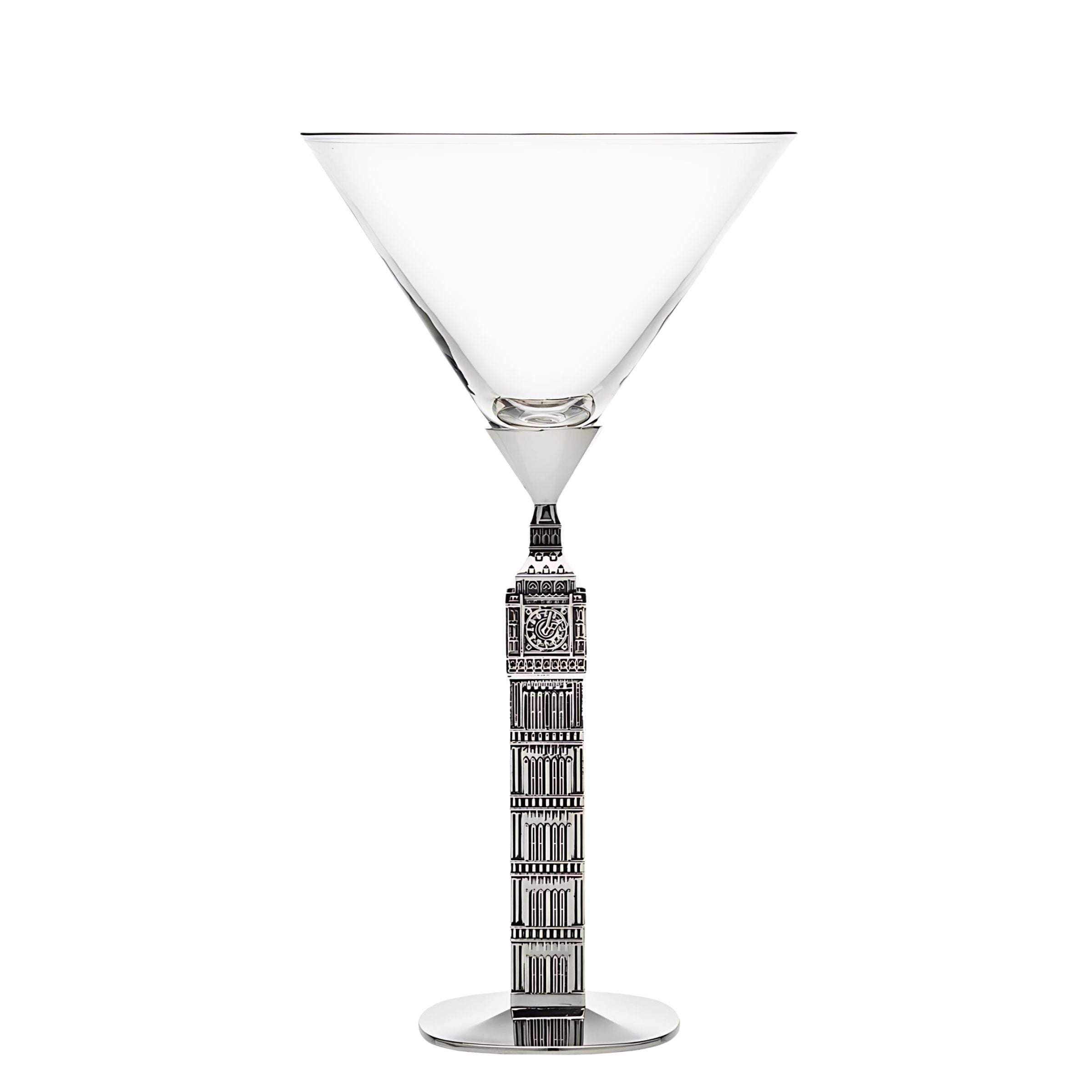 Martini Glass: Landmark Motif Silver Clock Tower Detail Barware