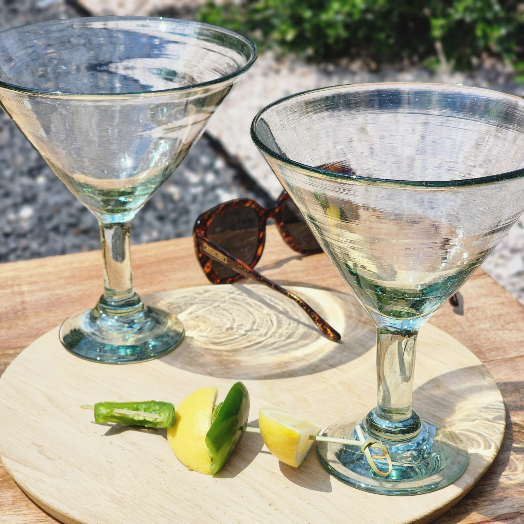 Martini Glass: Recycled Ribbed Texture Aqua Glassware for Patios