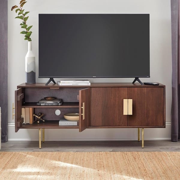 Media Cabinet: Walnut TV Stand with Gold Tapered Legs