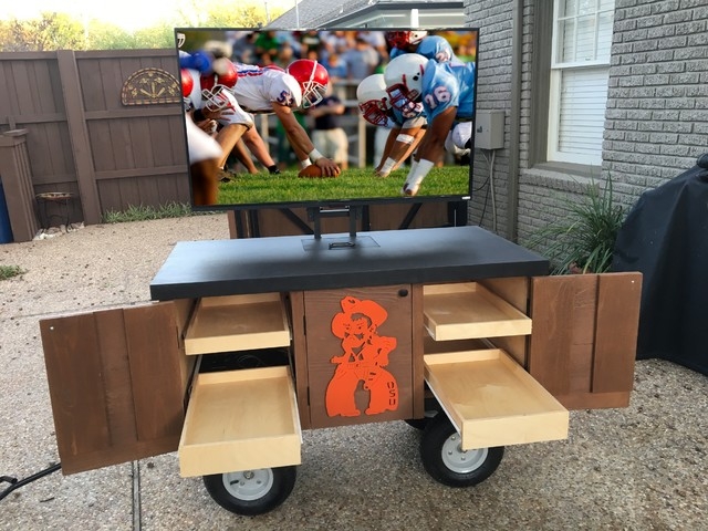 Media Cart Walnut Rolling Pull Out Drawer Console Unit