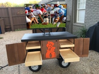 Media Cart Walnut Rolling Pull Out Drawer Console Unit