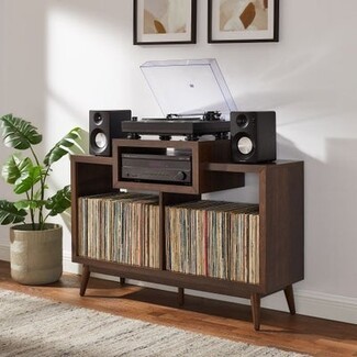 Media Console: Asymmetric Shelving Tapered Leg Media Unit