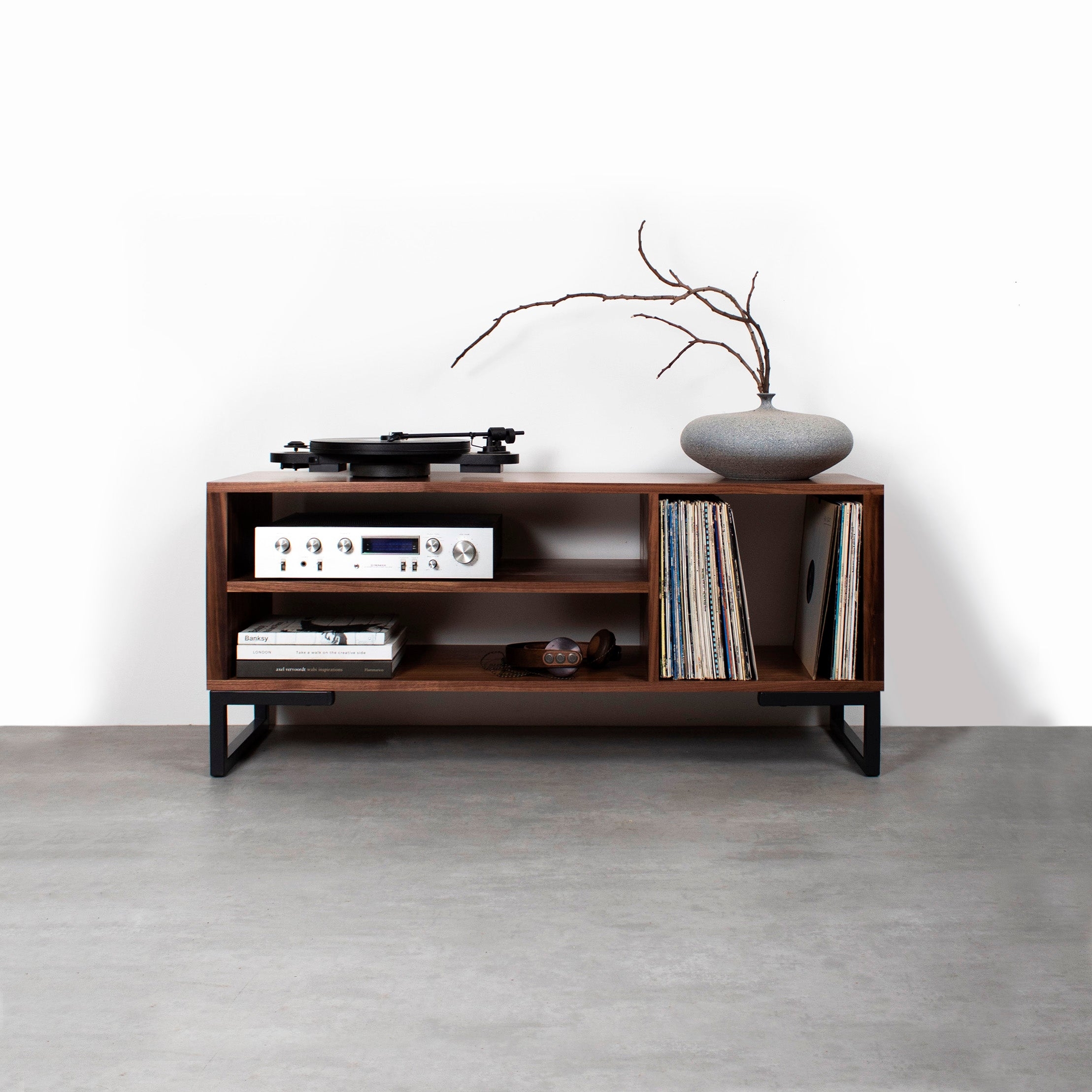 Media Console: Asymmetric Wood Media Stand with Storage