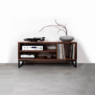 Media Console: Asymmetric Wood Media Stand with Storage