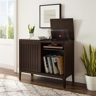 Media Console: Flip-top Turntable Stand Sliding Slatted Door