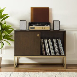 Media Console: Gold Metal Base Media Unit and Record Slots