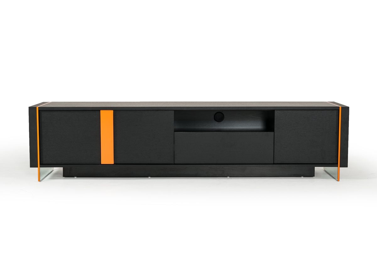 Media Console with Glass Legs Bold Orange Accents