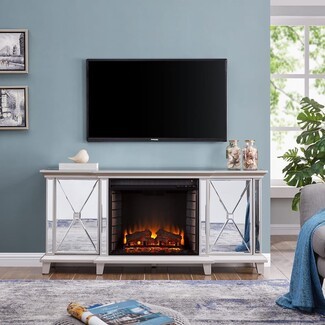 Media Console with Mirrored Firebox and X-Pattern Detail