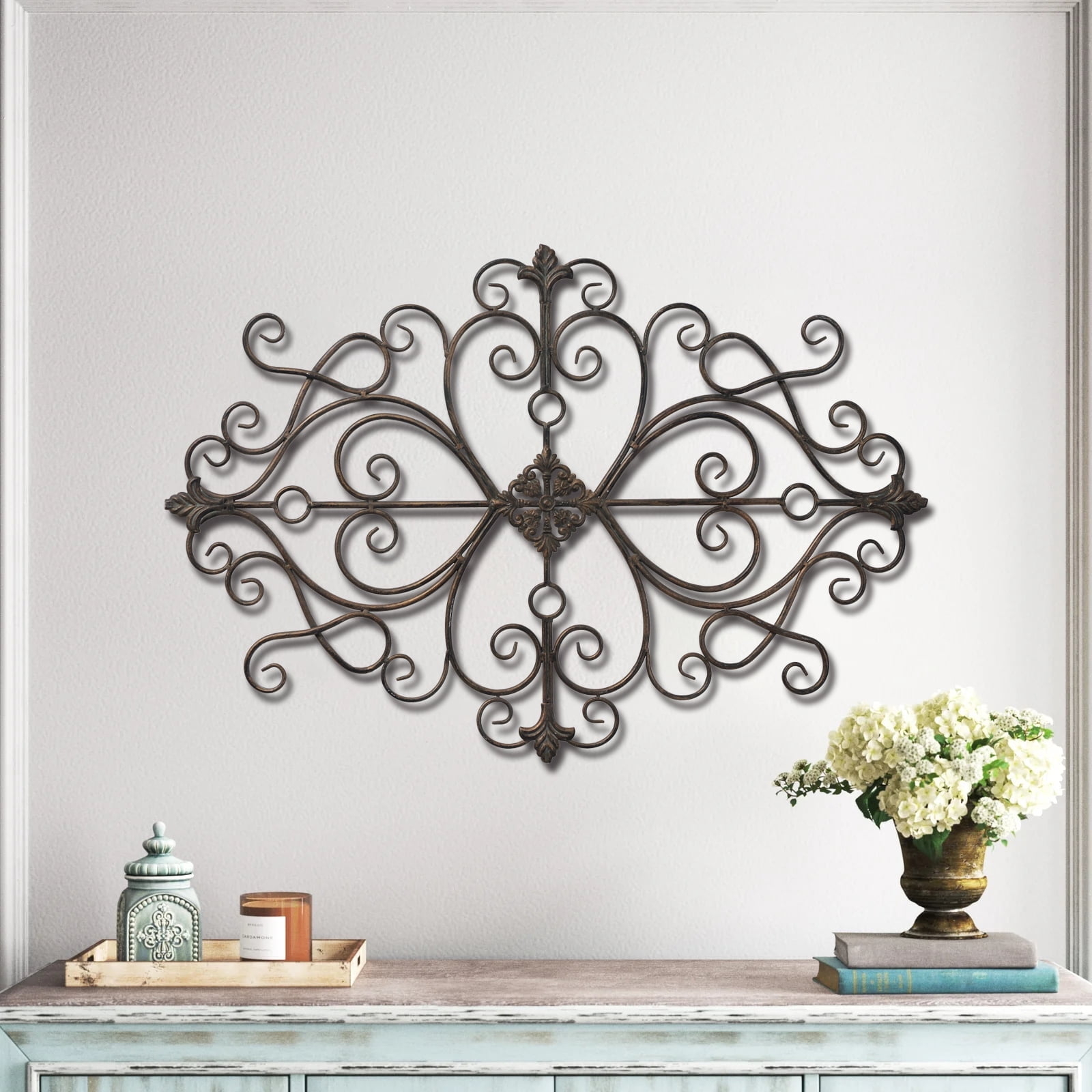 Metal Wall Art Horizontal Scrolled Filigree Open Work