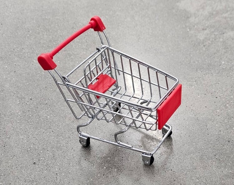 Miniature Shopping Cart with Vibrant Red Handle Novelty