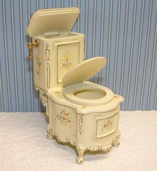 Miniature Toilet with Ornate Scrollwork Base and Floral Gilded Details