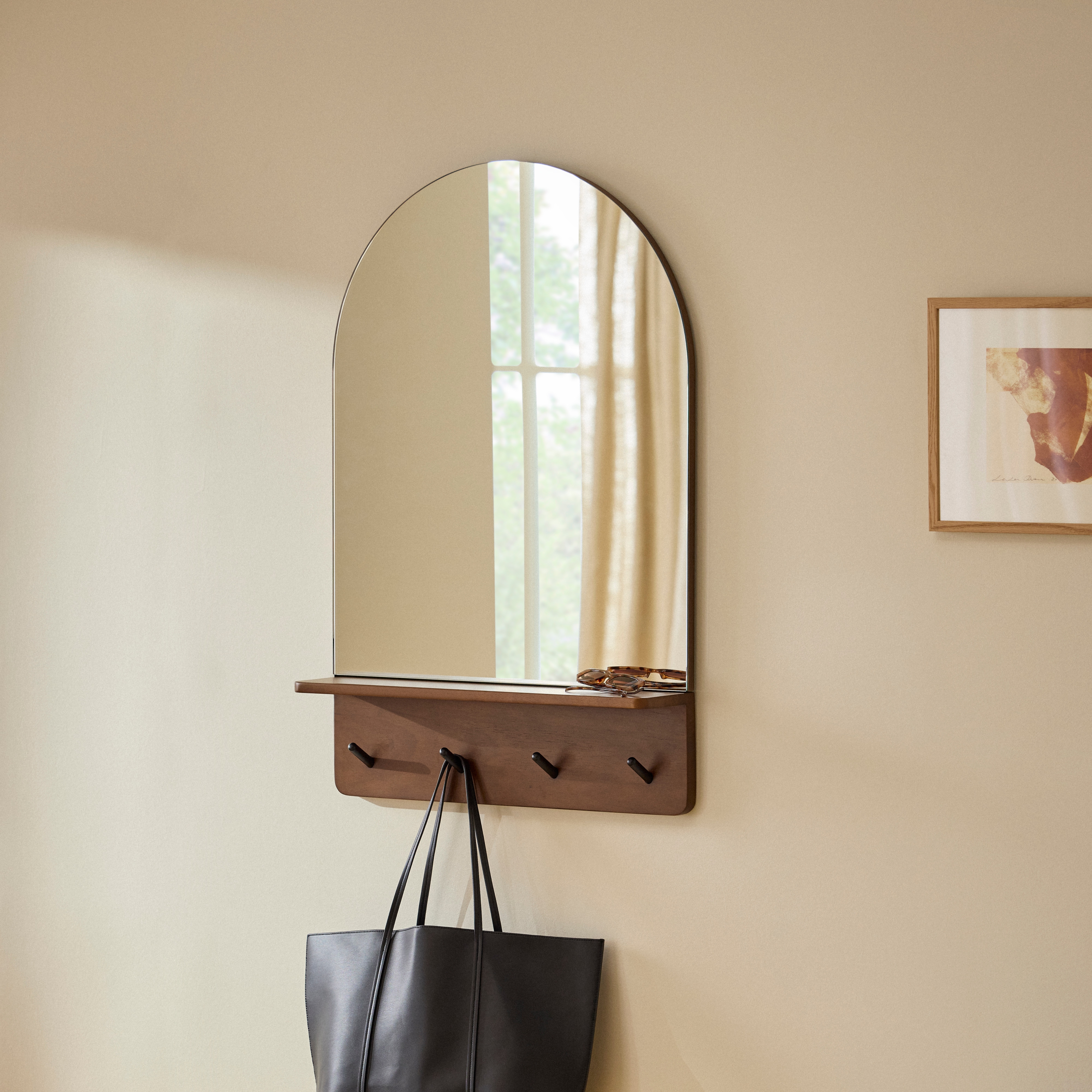 Mirror Coat Rack: Walnut Ledge, Multi Functional Design